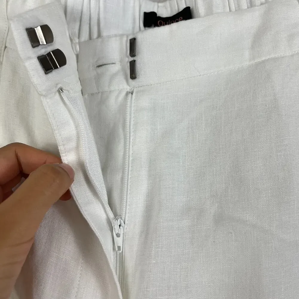 Quince European Linen Luxe Pleated White Trouser Pants Women's Size Medium